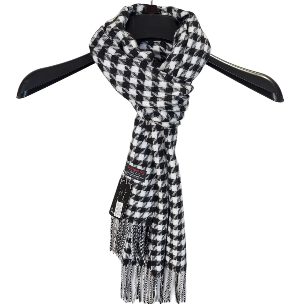 Cashmere Feel Scarf Black White Womens Unisex Neck Scarf Plaid Warm Soft